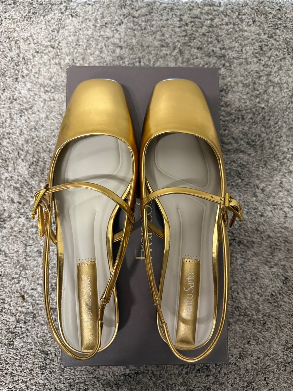 Franco Sarto Gold Metallic Square Toe Slingback Heels